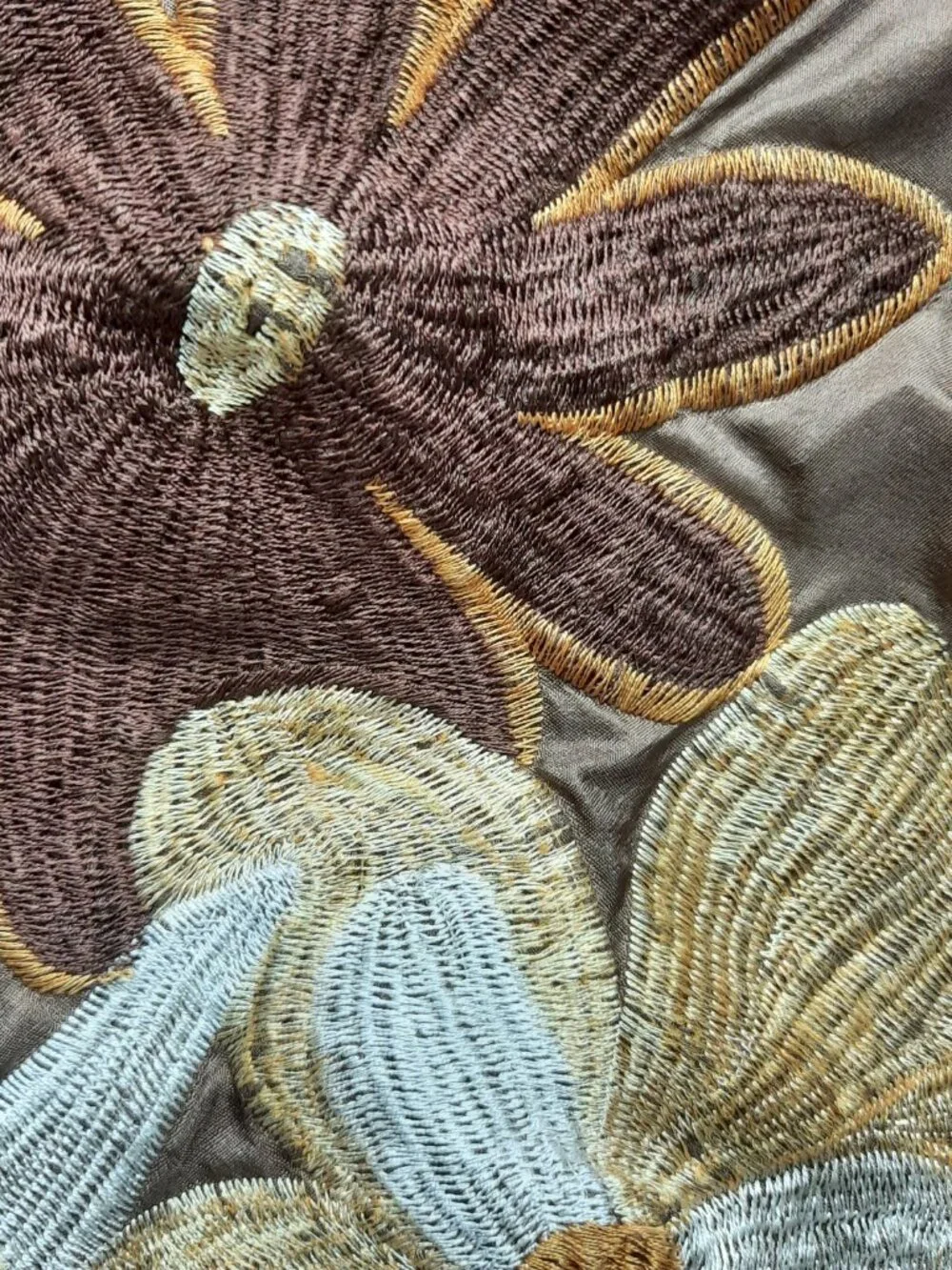 Pier 1 Imports Vintage Embroidered Floral Throw Pillow Cover Set 2 Brown Satin